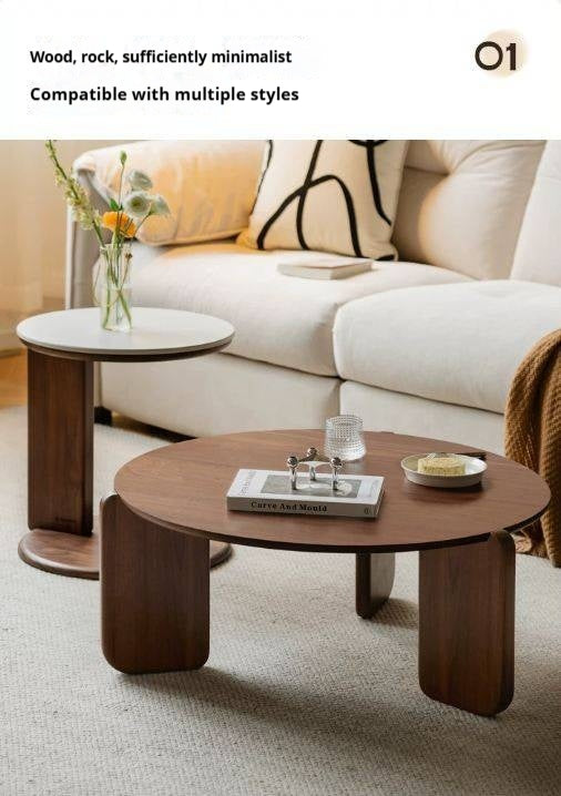 Black Walnut, Sandalwood, Oak Solid Wood, Solid Longan Hardwood Slate Round Coffee Table