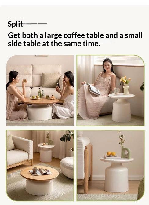 Oak Solid Wood, Solid RubberWood Round Nesting Coffee Tables, Modern Cream Style