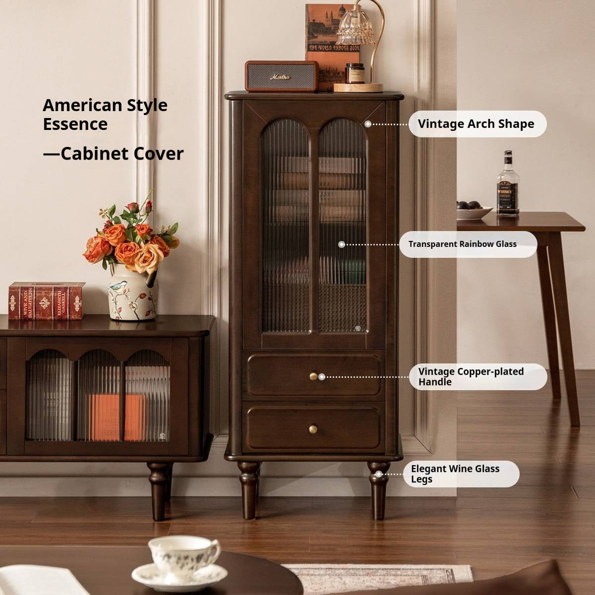 Poplar Solid Wood American Retro Side Cabinet