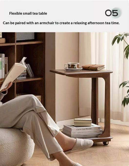 Sandalwood Solid Wood Movable Side Table Modern Aesthetic