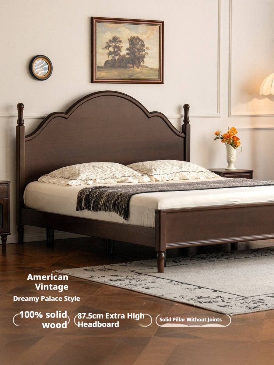Poplar Solid Wood Adjustable Bed Frame with Arched Spindle Post Headboard