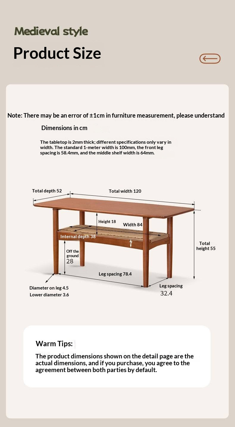 Poplar Solid Wood Coffee Table Vintage Style