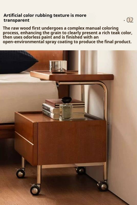 Poplar Solid Wood Vintage Style Mobile Nightstand
