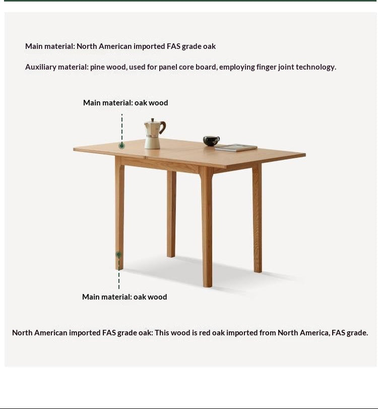 Oak Solid Wood Folding Small Dining Table