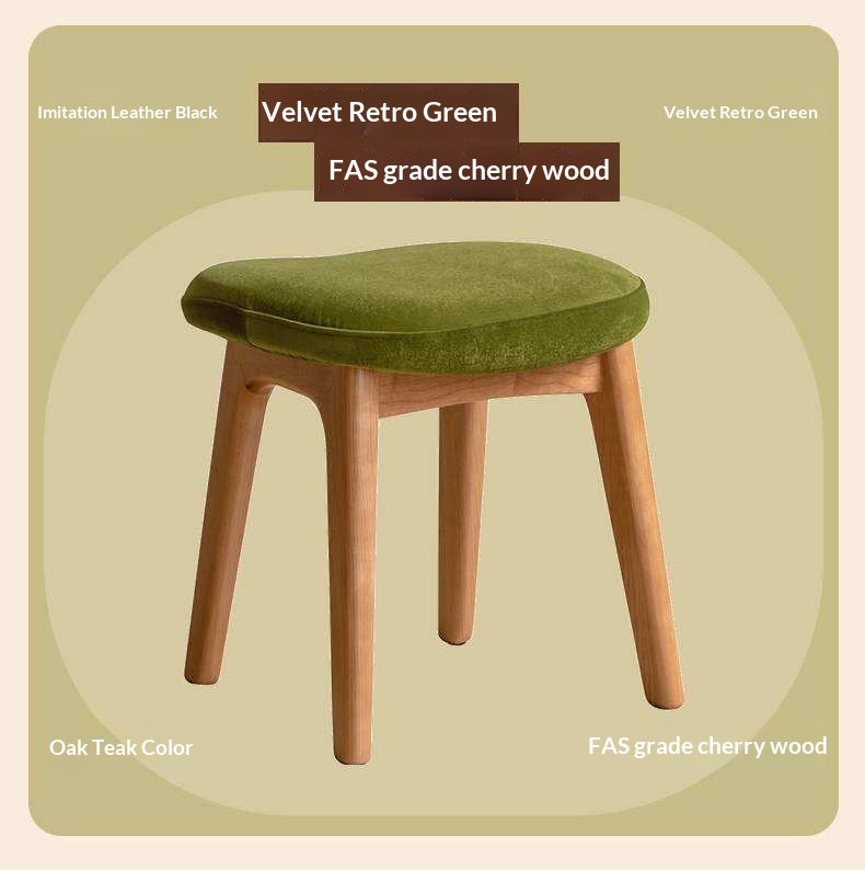 Oak, Cherry Solid Wood Makeup Soft Stool.