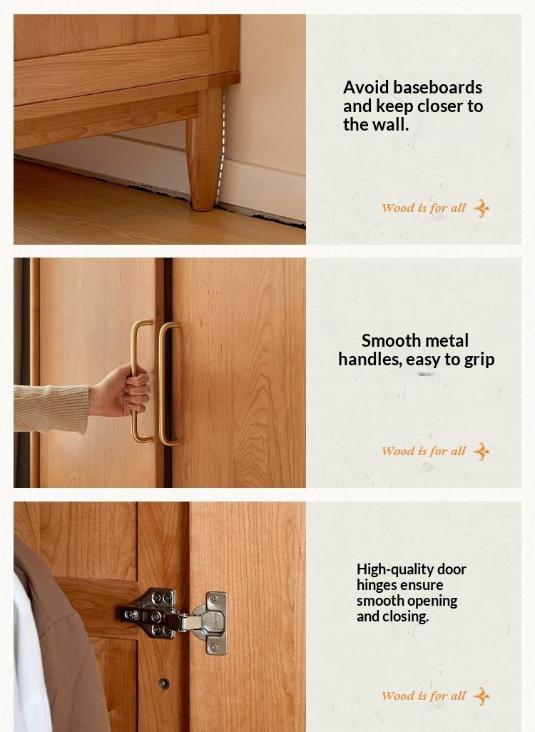 Cherry Solid Wood Wardrobe with Soft Modern Proportions