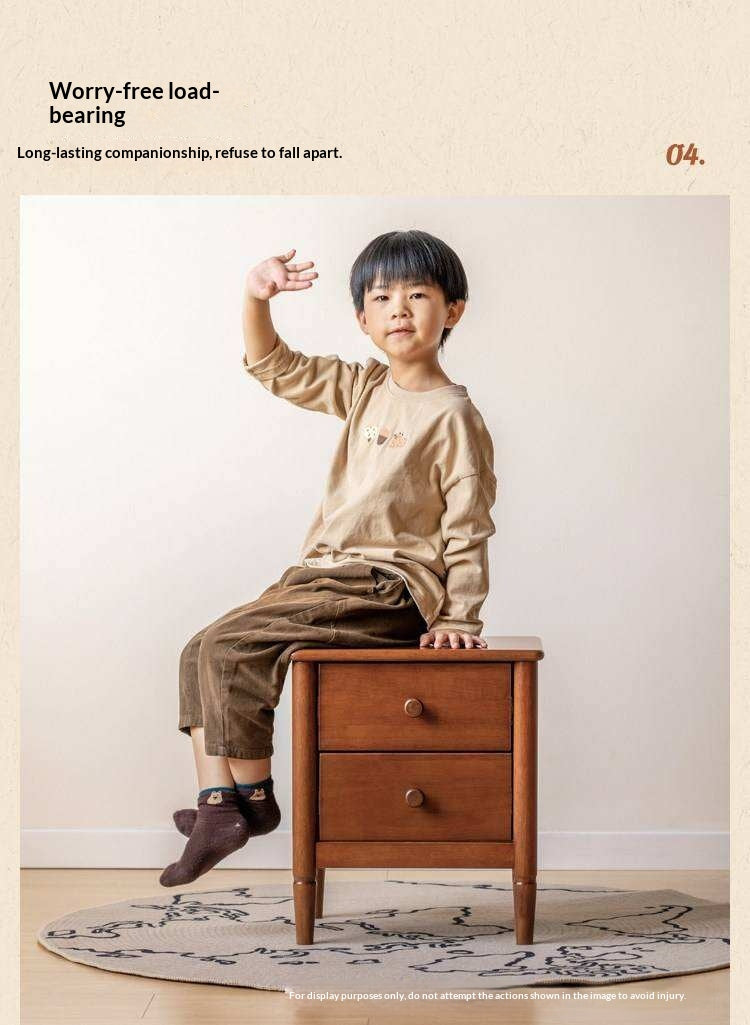 Solid Rubberwood American Retro Style Children's Nightstand