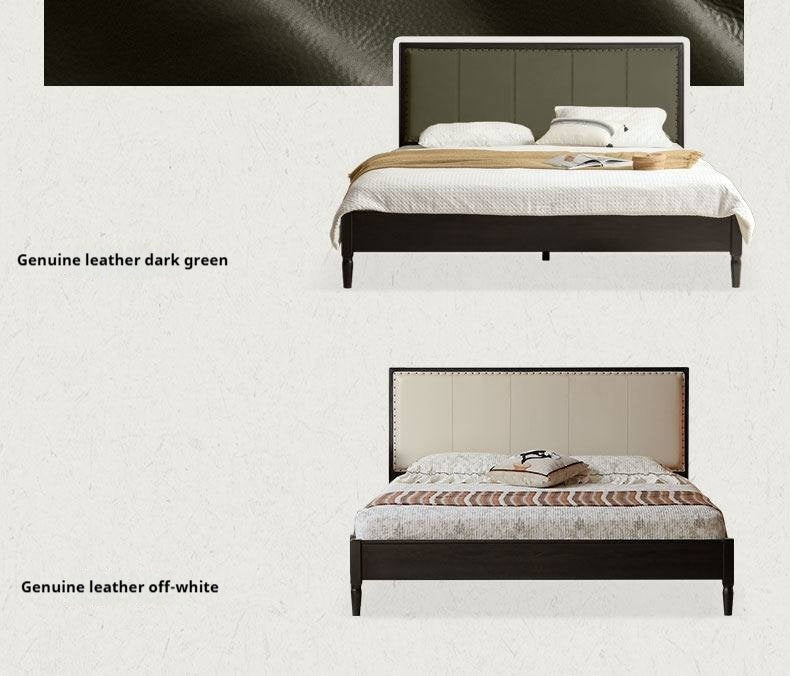 Oak Solid Wood Technology Cloth American Soft Back Bed, Genuine Leather Bed