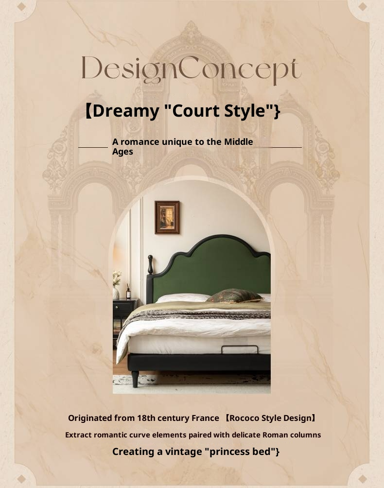 Fabric Soft Velvet Bed French Retro Style