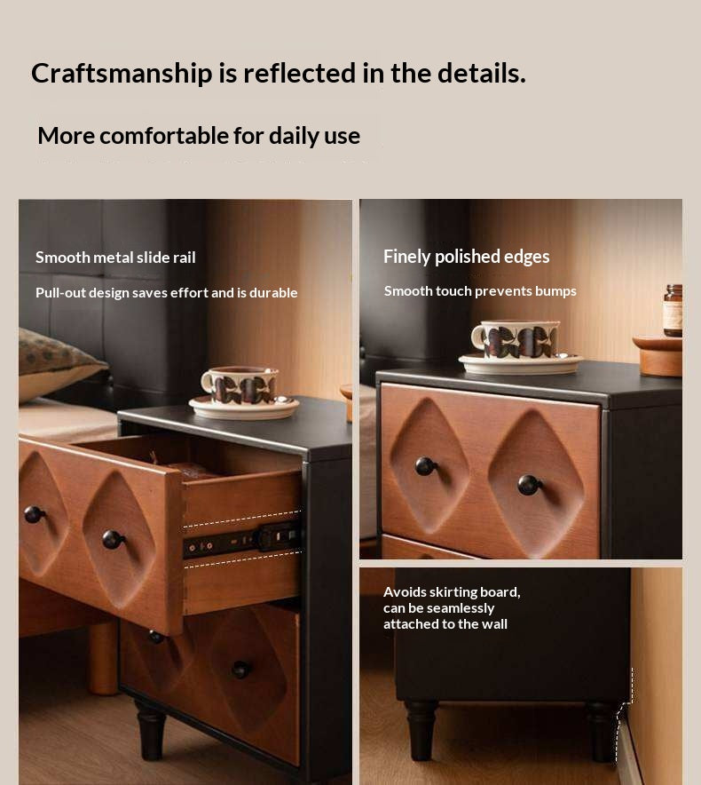 Solid RubberWood Nightstand Mid Century Two-Drawer Storage Cabinet