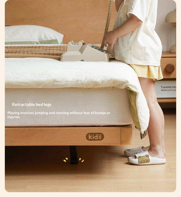 Beech Solid Wood Kids Platform Bed with Rounded Headboard