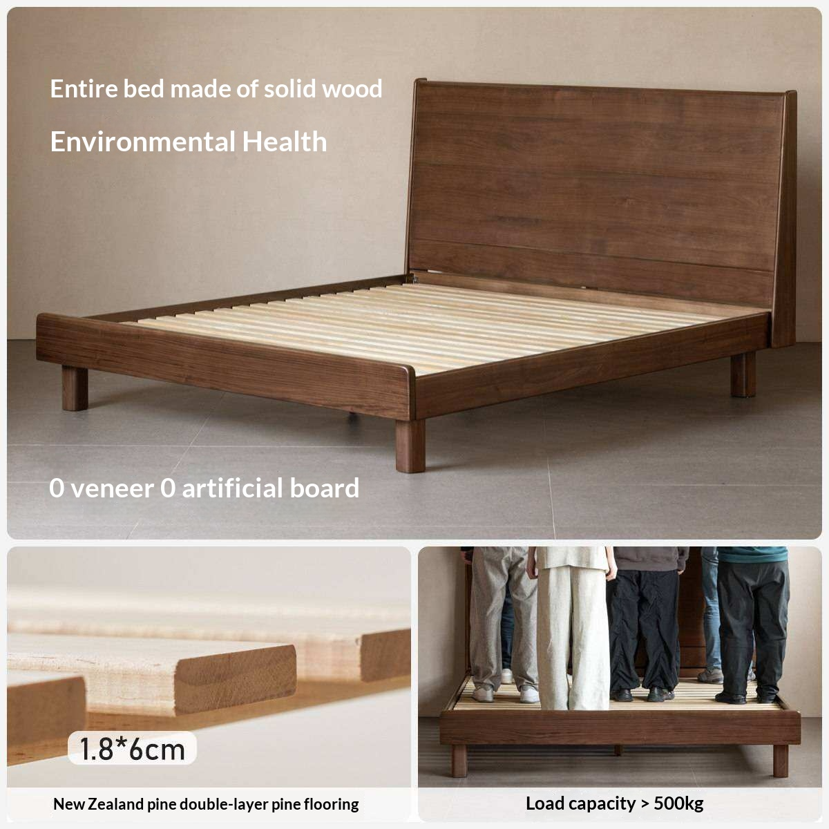 Black Walnut Solid Wood Bed with Sleek Light Luxury Finish