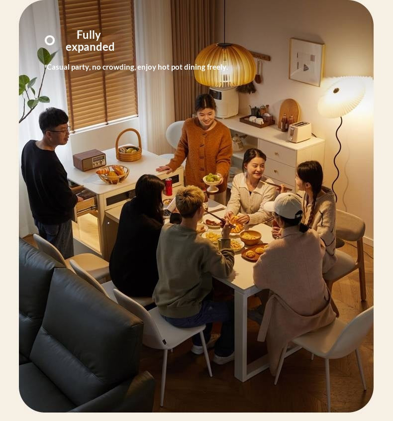 Solid Rubberwood Cream-Style Extendable White Slab Island