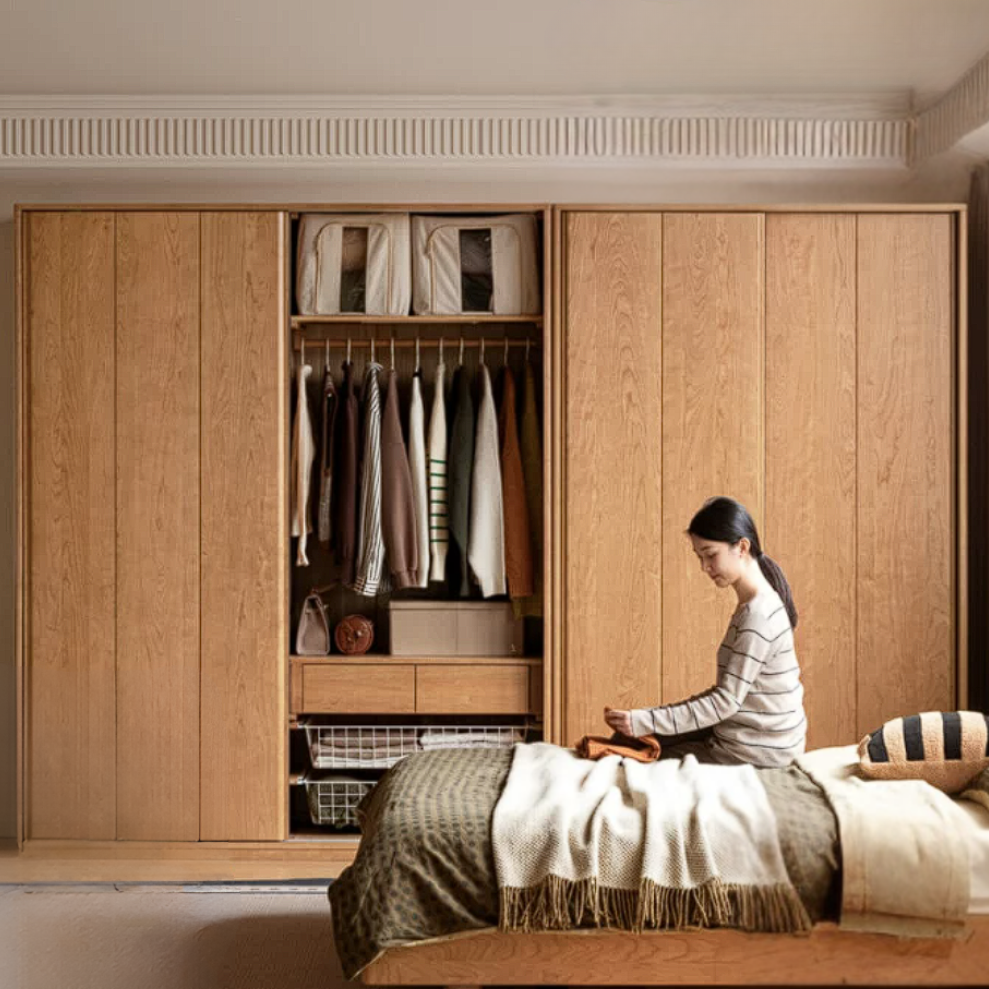 Cherry Wood Sliding Door Wardrobe.