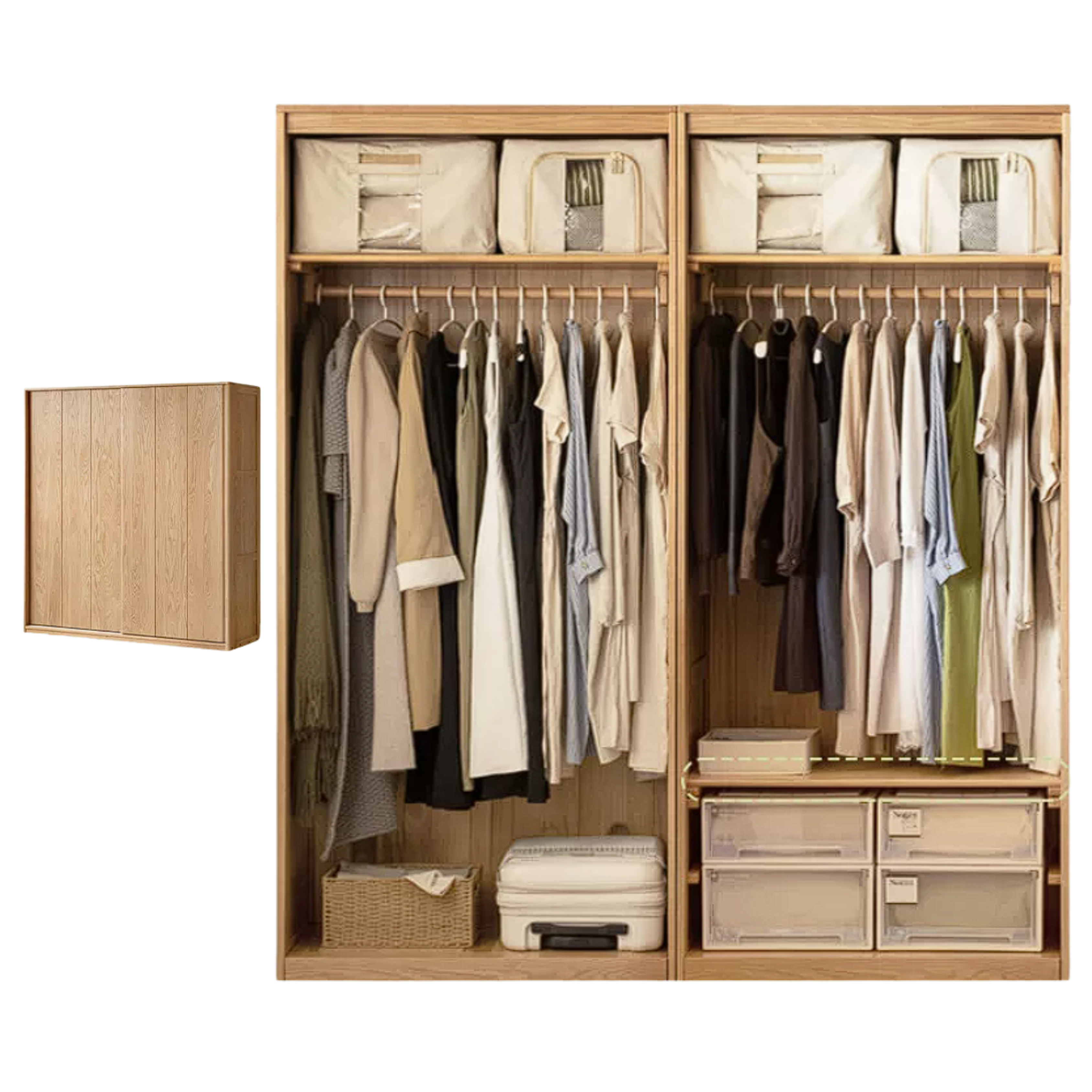 Oak, Ash Solid Wood Wardrobe With Sliding Doors