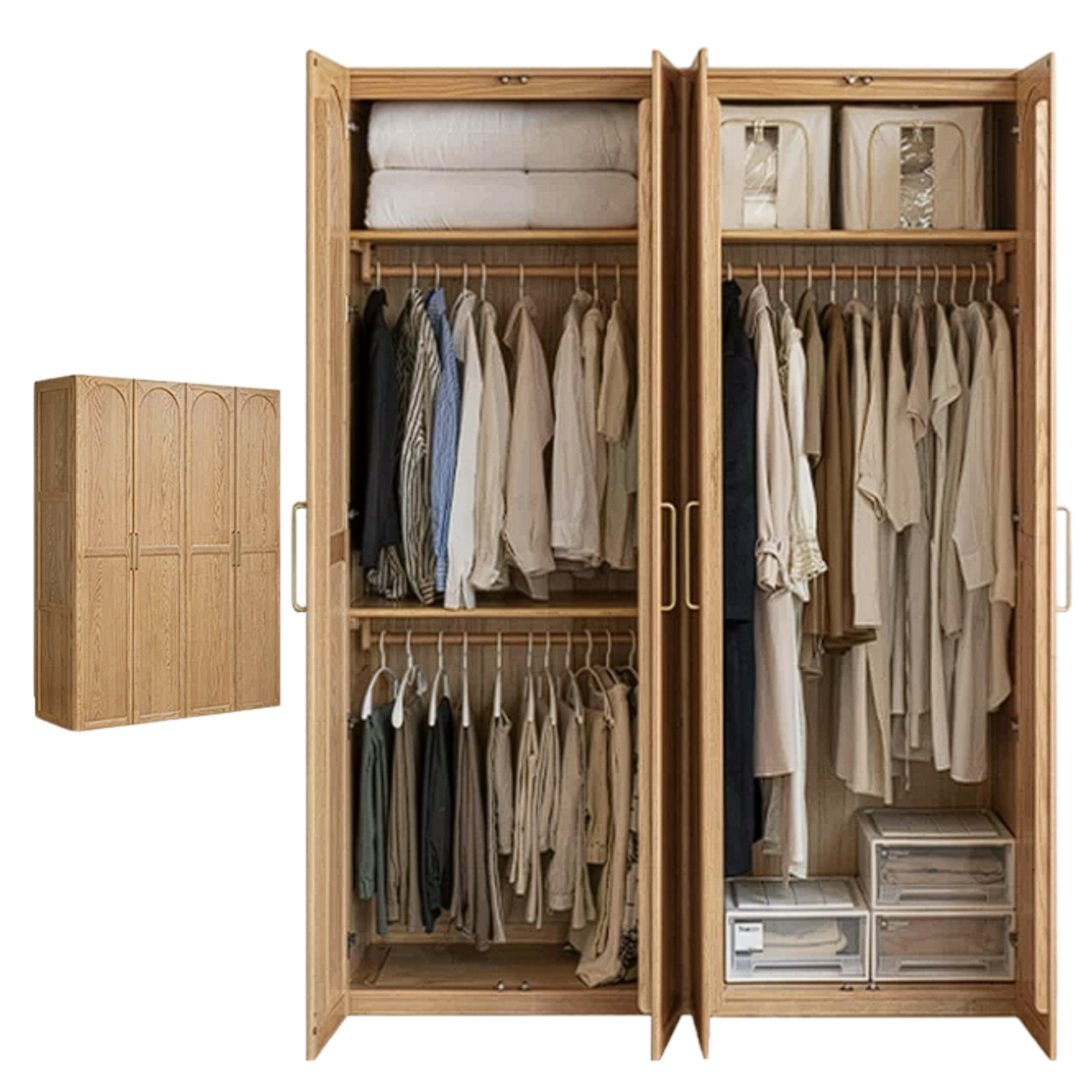 Oak Solid Wood Rattan Door Floor Wardrobe