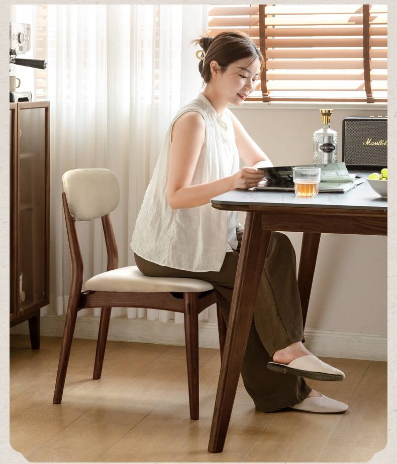 Set 4pcs Black Walnut Solid Wood Home Soft Back Dining Chair