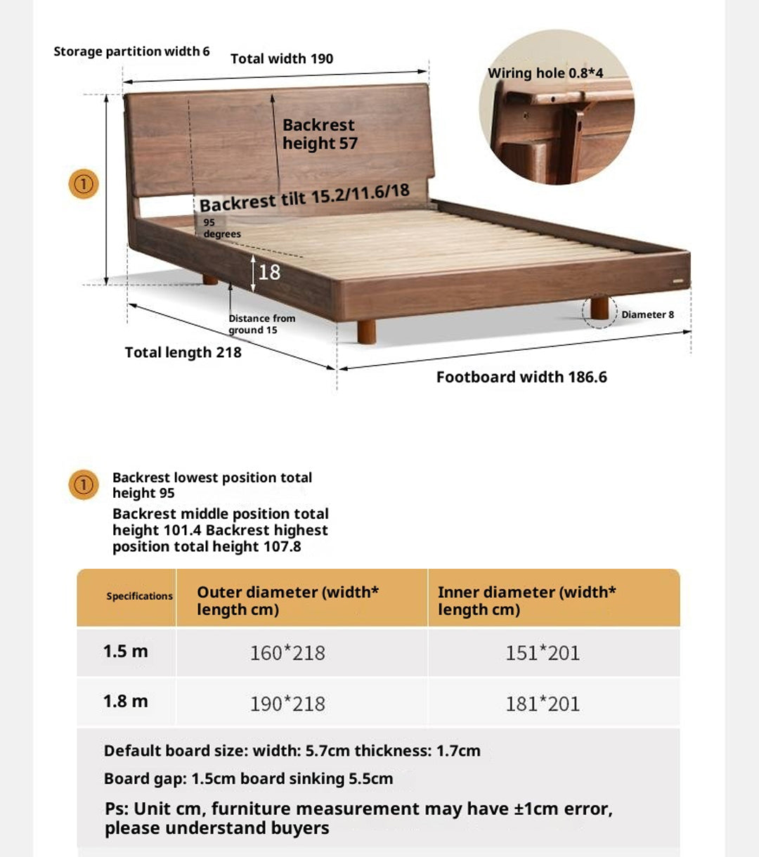 Black Walnut Solid Wood Suspended Modern Simple Bed