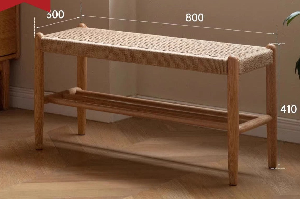 Oak solid wood modern  rope shoe bench
