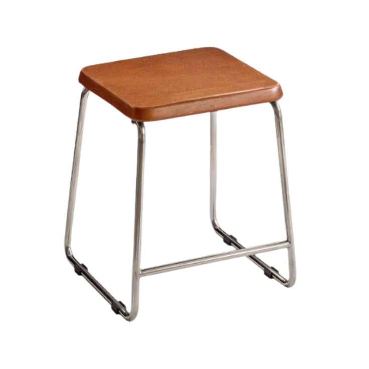 Poplar Solid Wood Medieval Style Retro Stainless Steel Stool