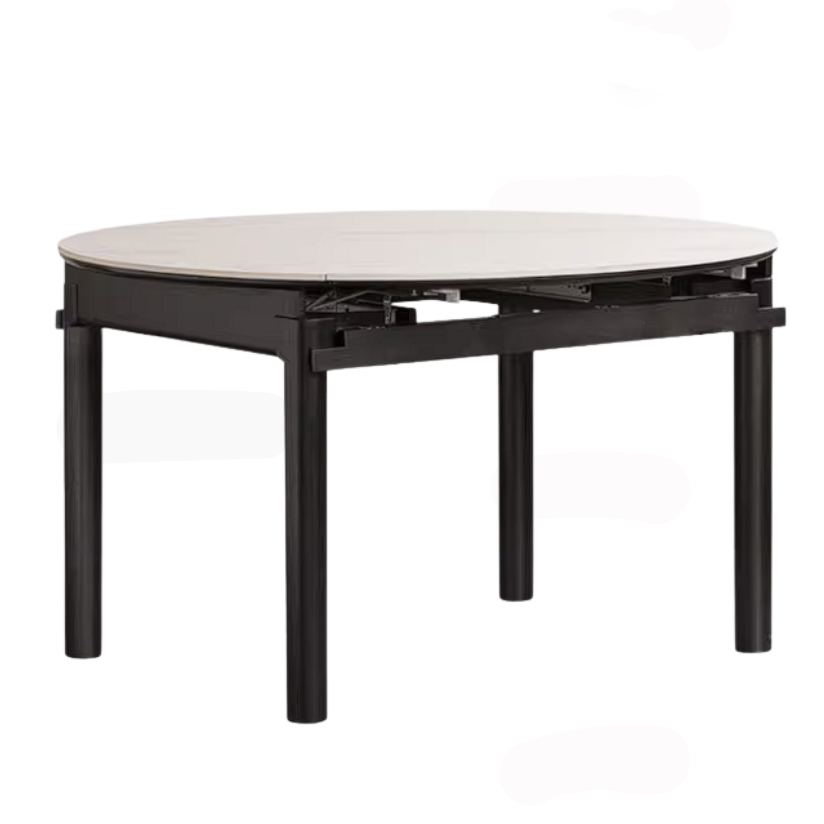 Rubberwood Solid Wood Extendable Round Dining Table with Stone Top