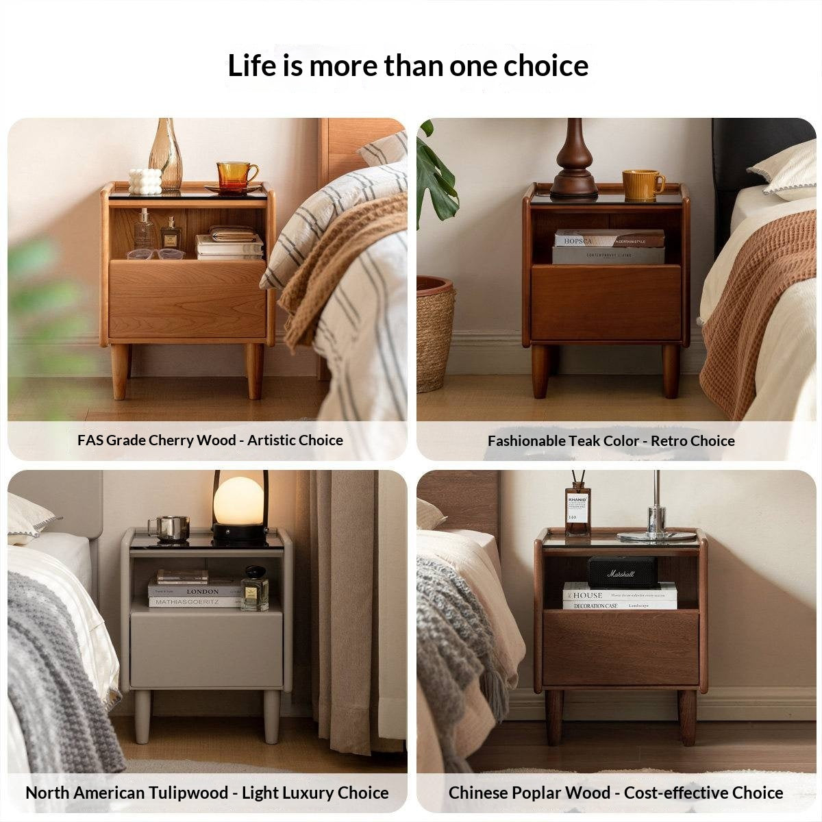 Black Walnut, Catalpa, Sandalwood Solid Wood Nightstand Modern Minimalist