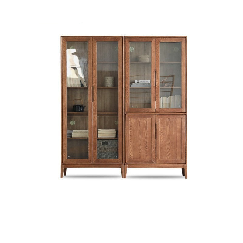 North American black walnut, Ash solid wood combination cdust-proof glass door wall floor-to-ceiling bookshelf<