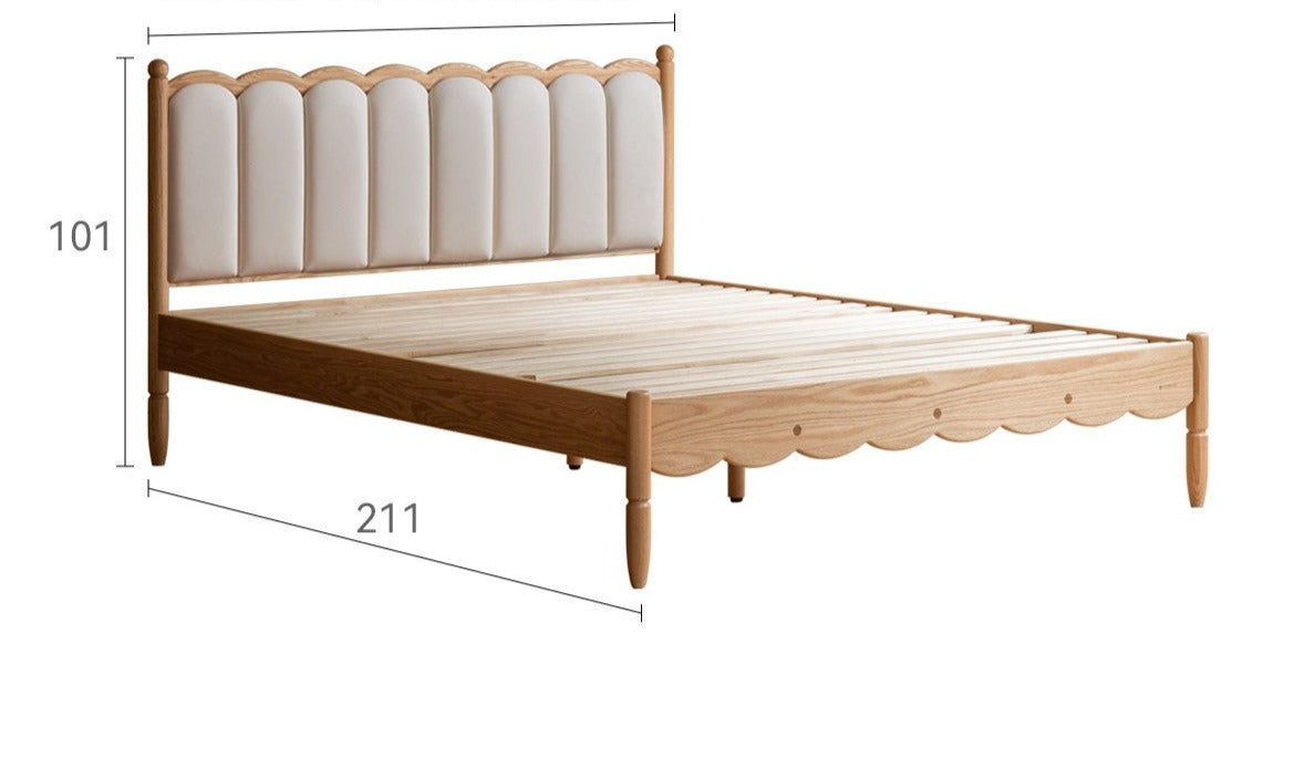 Milky white kids upholstered bed with soft headboard Oak solid wood")