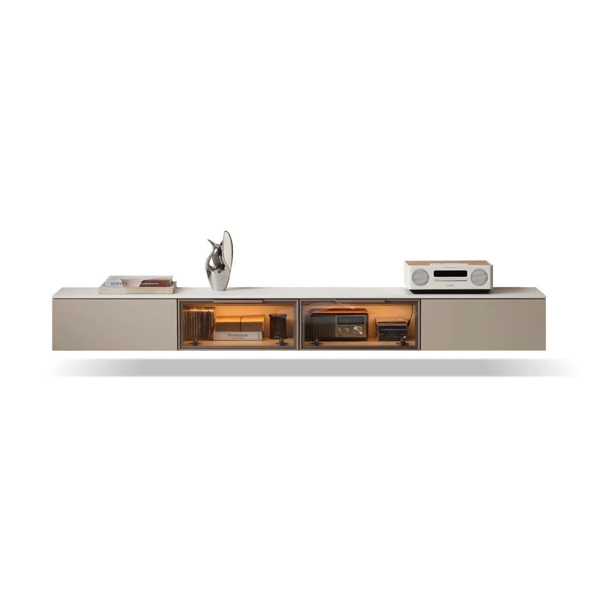 Poplar solid wood TV cabinet wall-mounted suspension with light "