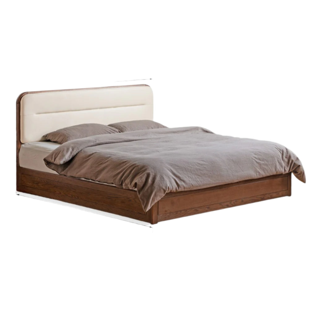 Oak Solid Wood Modern Genuine Leather, Organic Leather Storage Bed