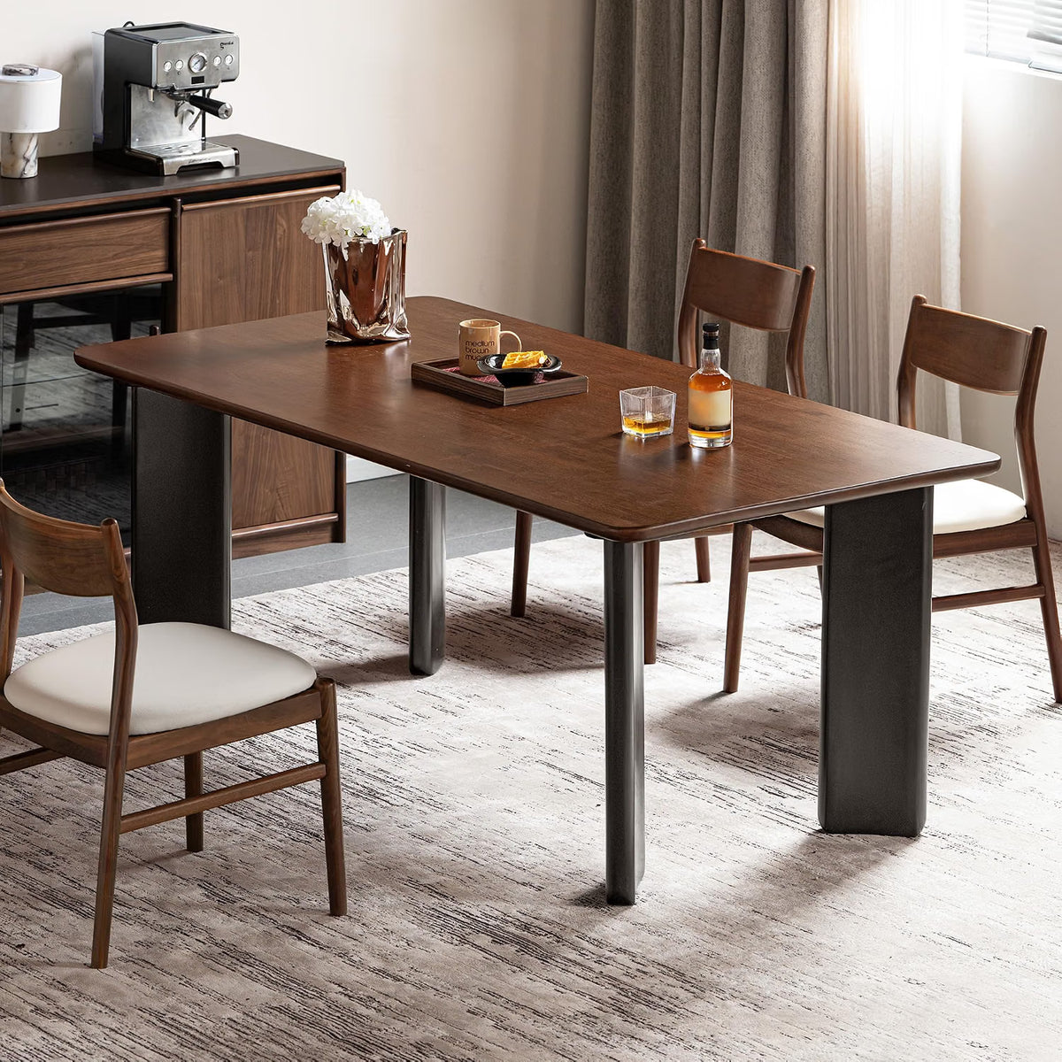 Solid Rubberwood Dining Table with Two-Tone Trestle Legs