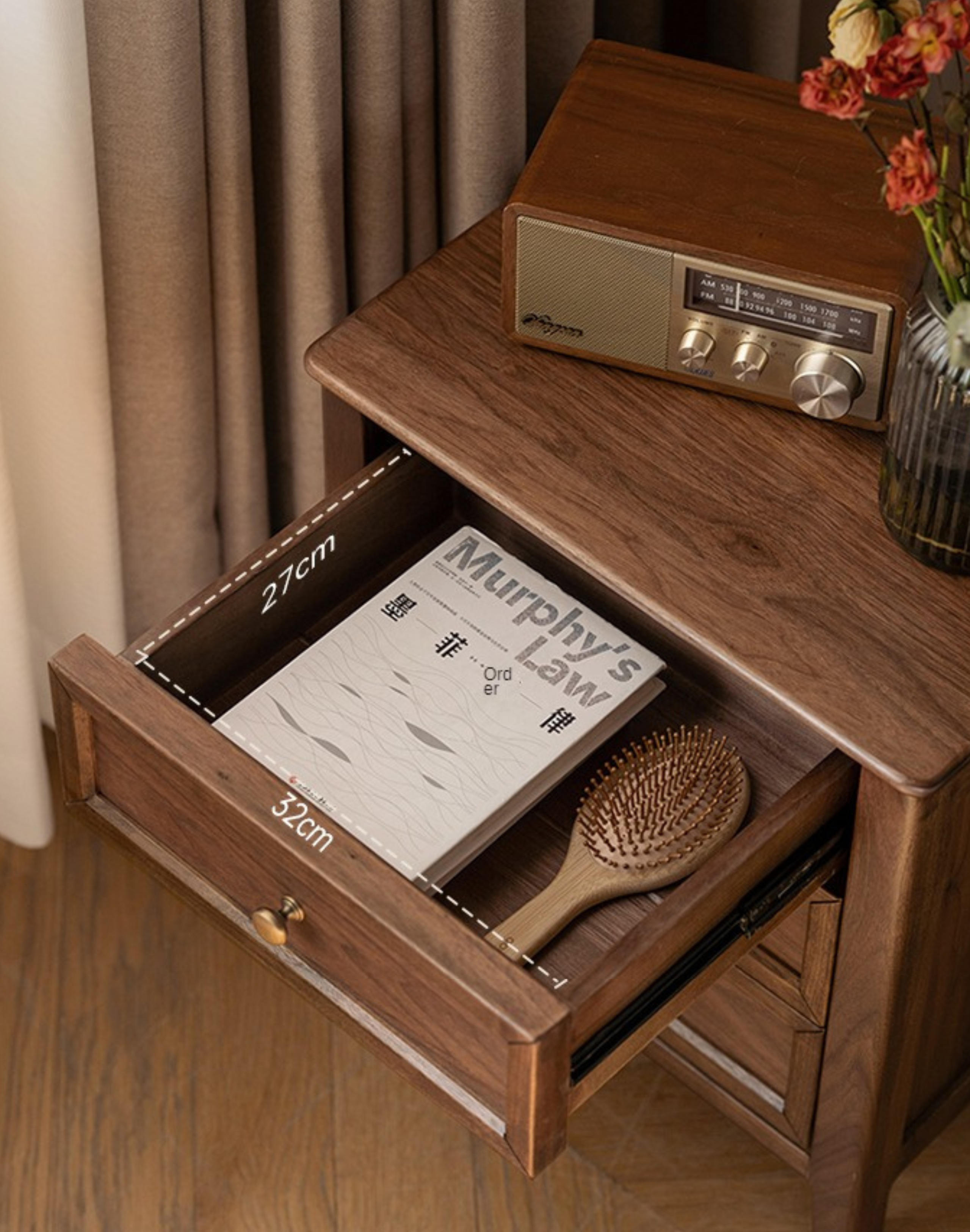 Black Walnut Solid Wood Nightstand