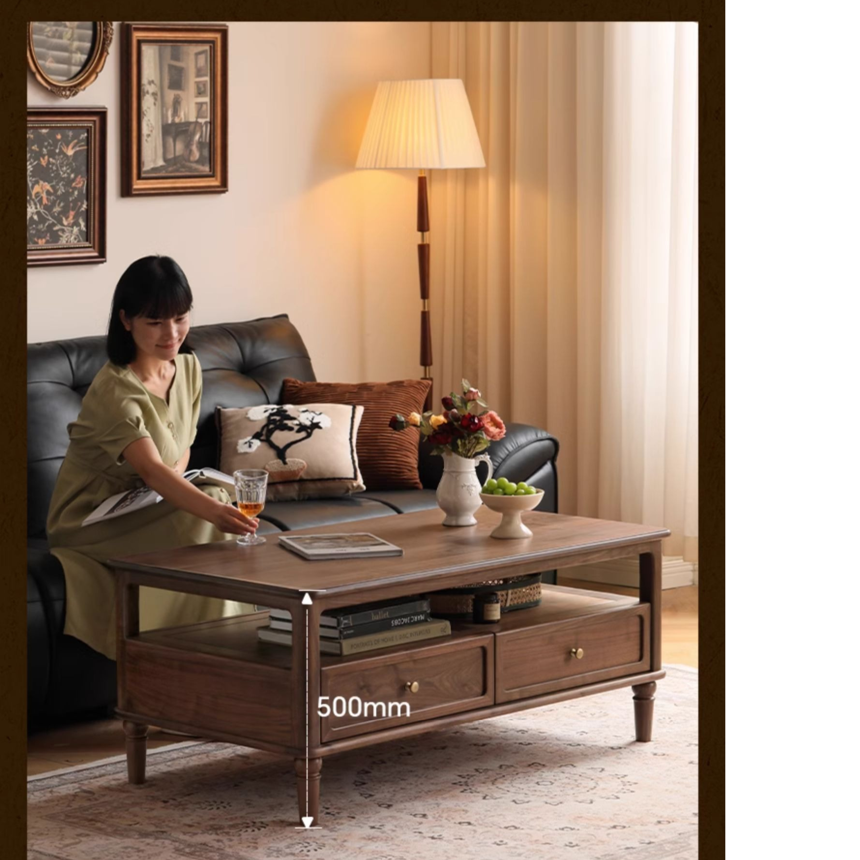 Black Walnut Solid Wood American Retro Coffee Table,