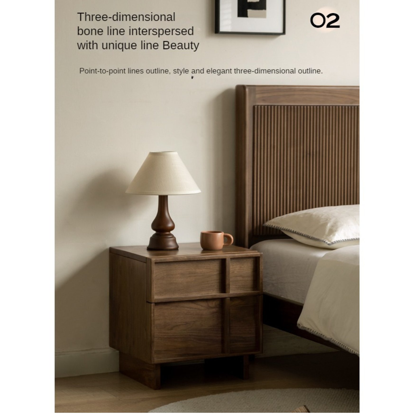 Black Walnut Solid Wood Storage Bedside Nightstand ,