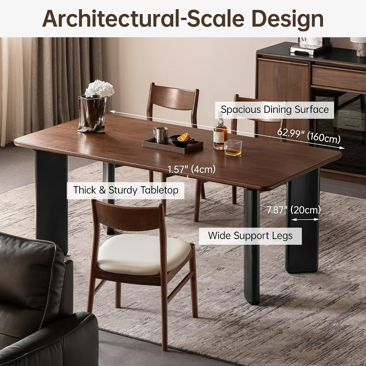 Solid Rubberwood Dining Table with Two-Tone Trestle Legs