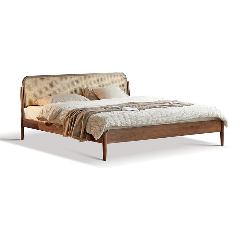 North American black walnut solid wood rattan bed "