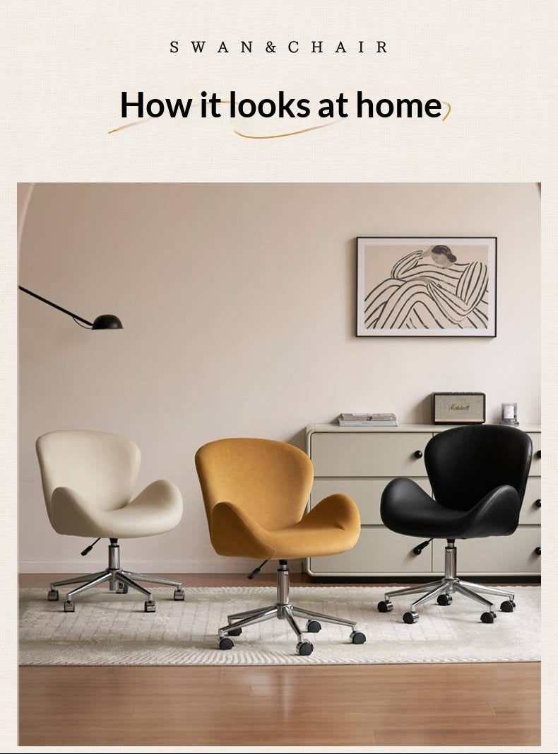 Swan-Style Swivel Office Chair with Chrome Base