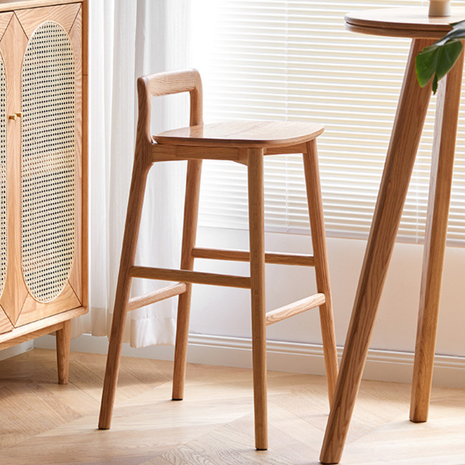 Oak Solid Wood Bar Chair, High Foot Chair: