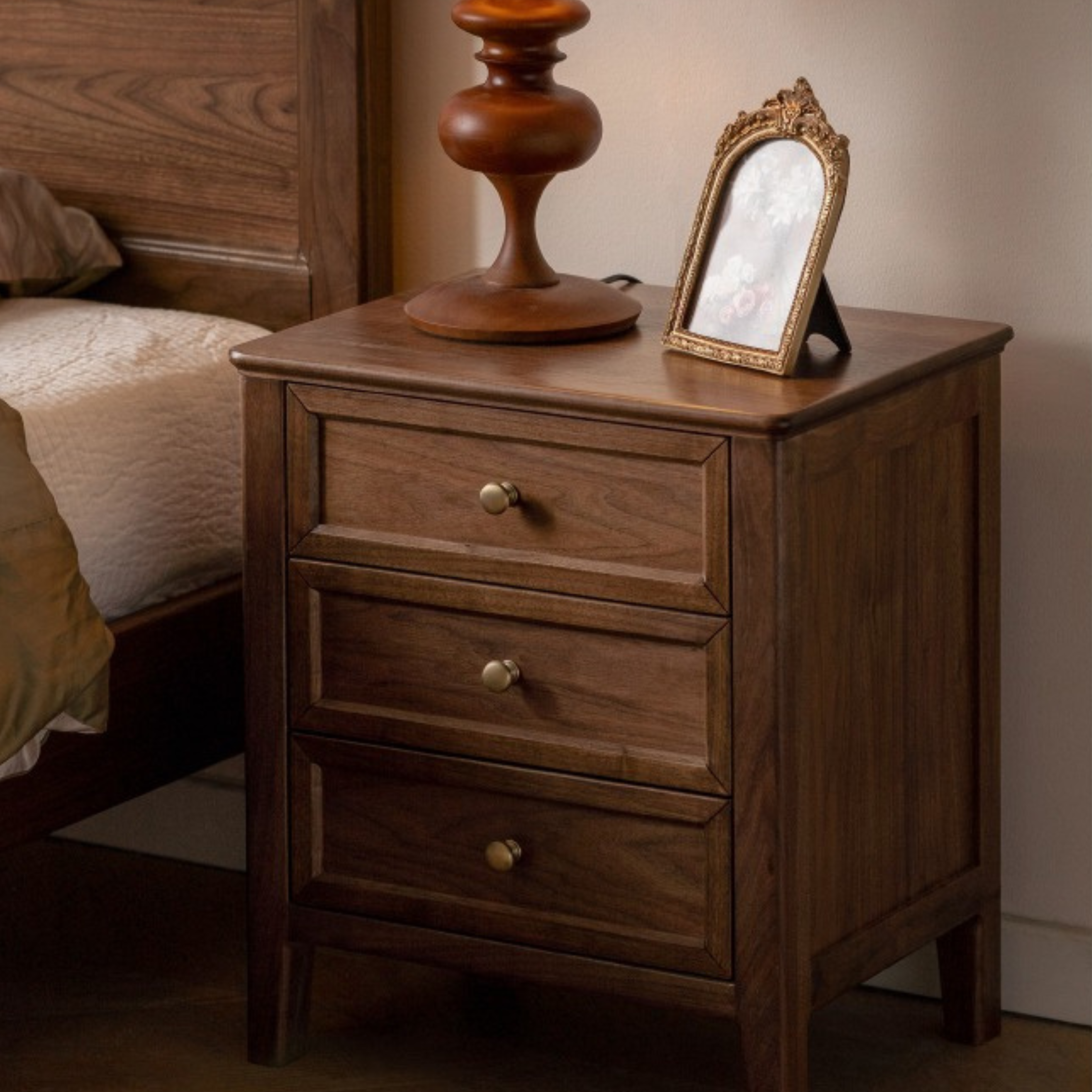 Black Walnut Solid Wood Nightstand