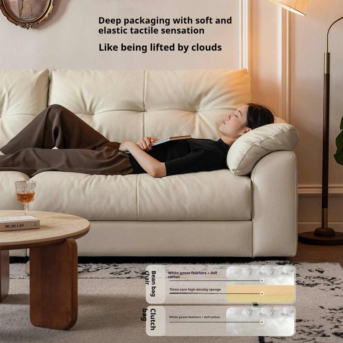 Genuine Top Grain Leather Sofa French Style “Cloud” Sofa