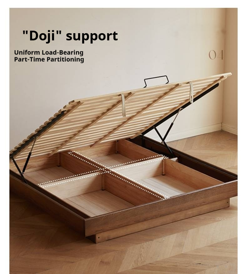 Oak Solid Wood Floating Platform Box Bed, Headboard-Free Bed with Light Modern Minimalist