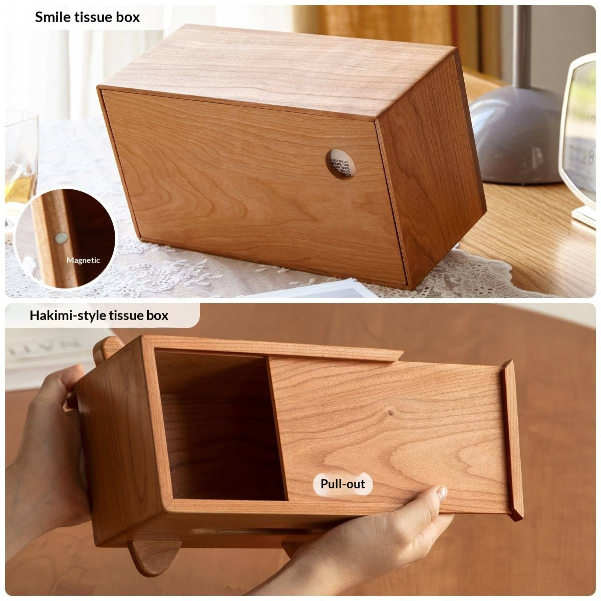 Cherry Solid Wood Tissue Box with Clean Minimal Design