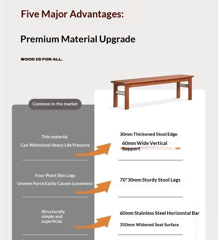 Tulipwood Solid Wood Vintage Style Long Bench