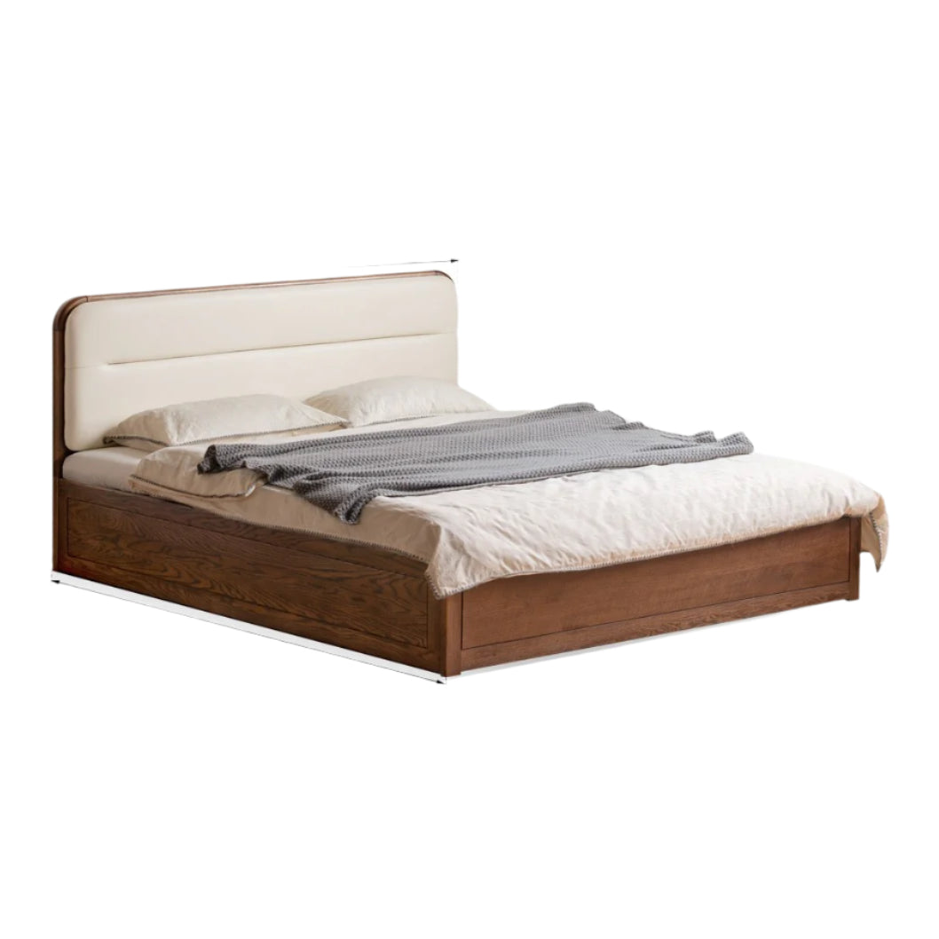 Oak Solid Wood Modern Genuine Leather, Organic Leather Storage Bed