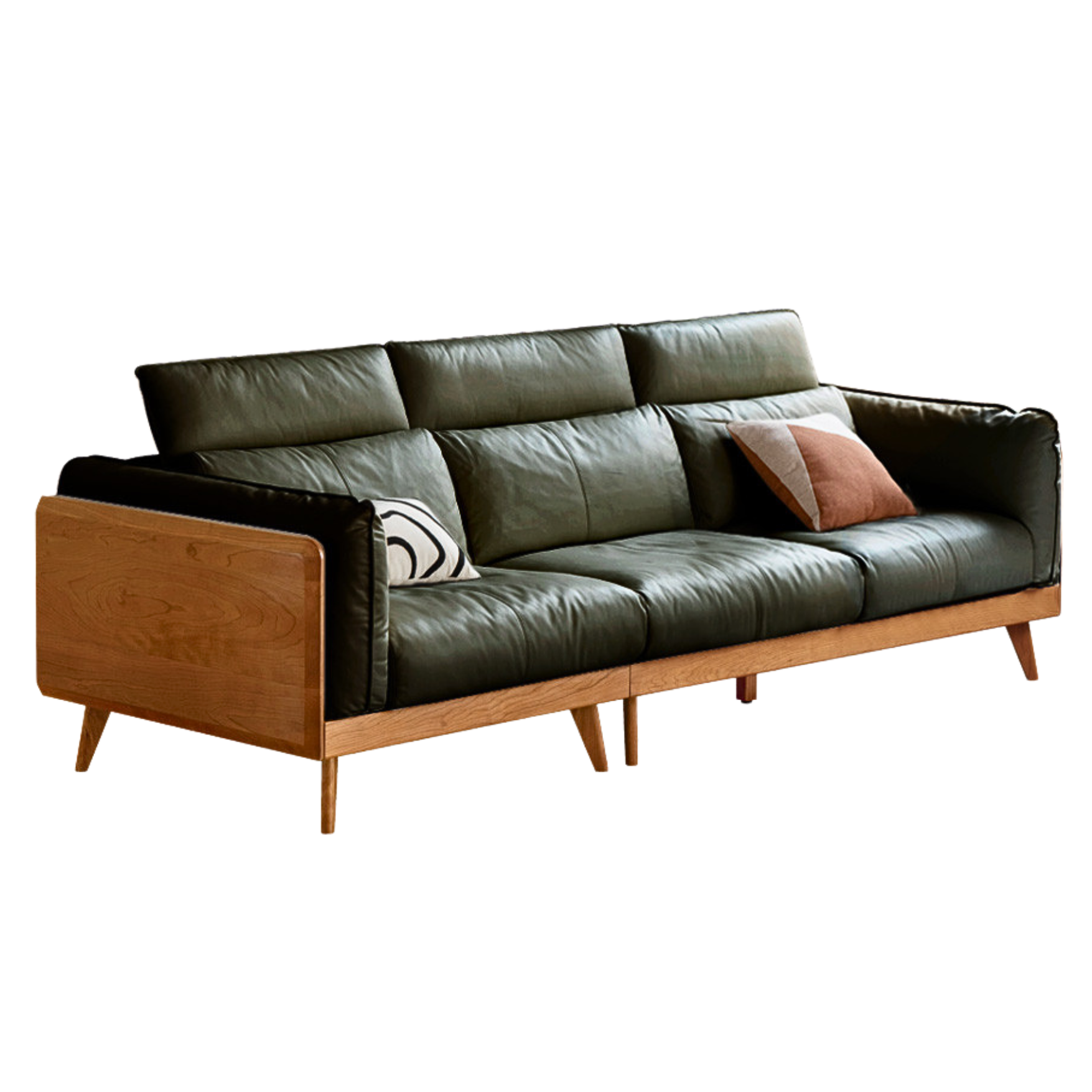 Cherry Wood Black Label  Leather Down Sofa