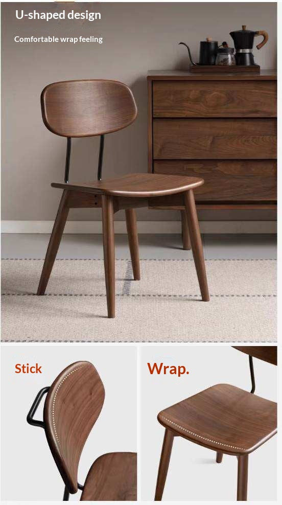 Set 2 pcs Black Walnut, Oak Solid Wood Italian Style Side Chair for Dining Room