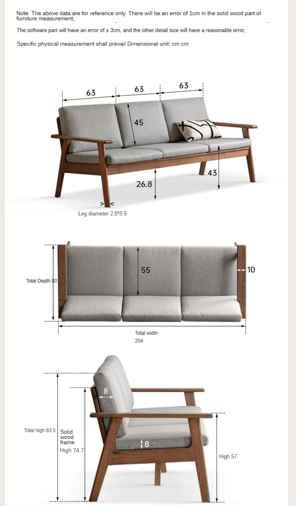 Oak Solid Wood Straight Sofa