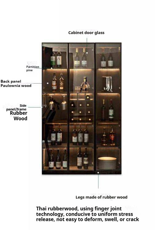 Solid RubberWood Glass Door Display Wine Cabinet