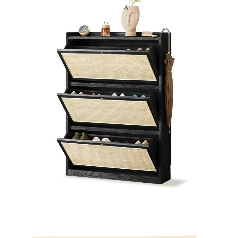 Smoky Ultra-thin shoe cabinet Oak solid wood rattan "