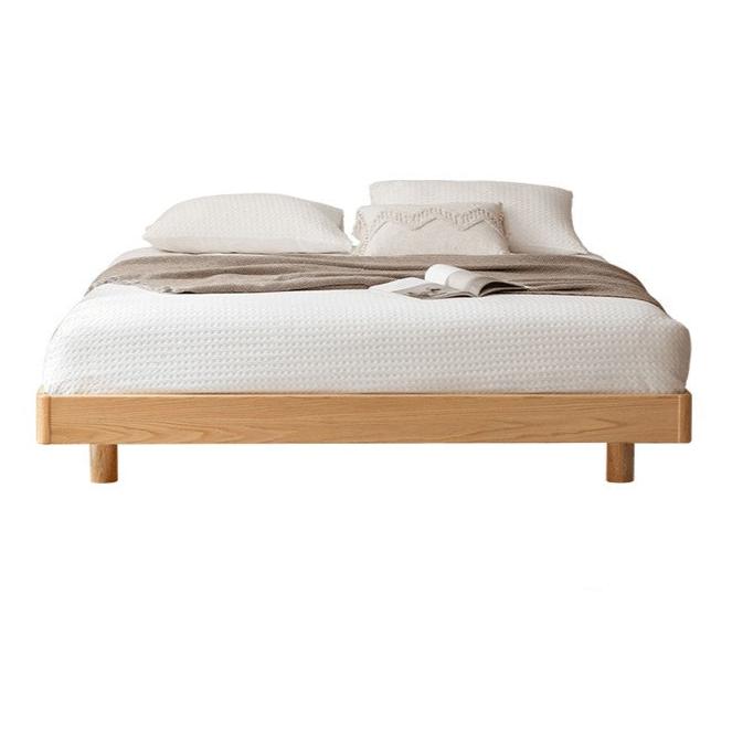 Oak Solid wood modern platform bed, headboard-free suspended bed with light